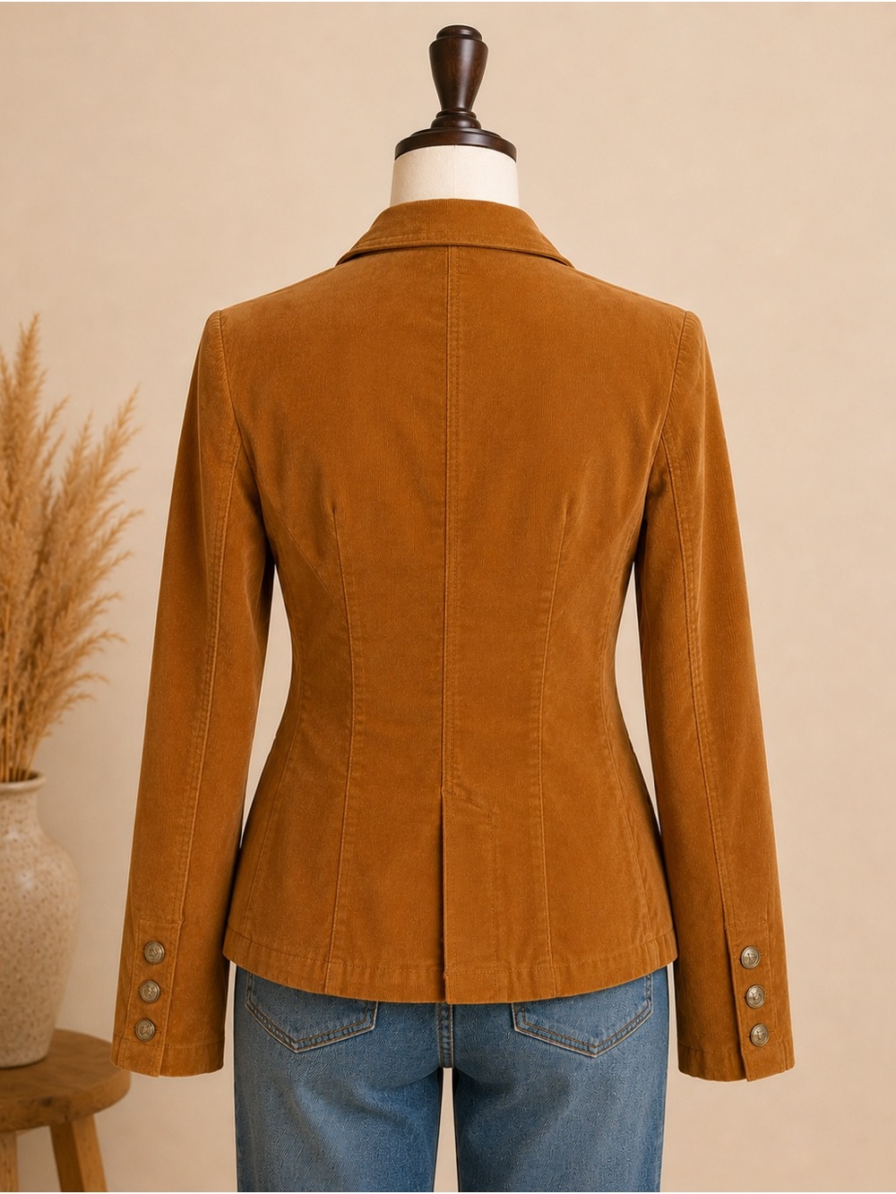 Vintage Gloria Vanderbilt Corduroy Blazer Camel Preppy Brown Stretch Jacket S - Picture 3 of 17